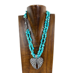 NKS230416-50 -51  Chips Necklace (17") with Wing Heart Pendant