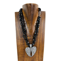 NKS230416-50 -51  Chips Necklace (17") with Wing Heart Pendant
