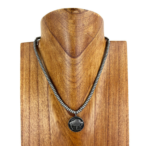 NKS230416-58-59  Navajo Roundell Necklace (17") with Coin Buffallo Pendant