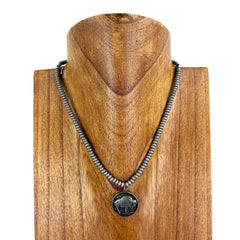 NKS230416-58-59  Navajo Roundell Necklace (17") with Coin Buffallo Pendant