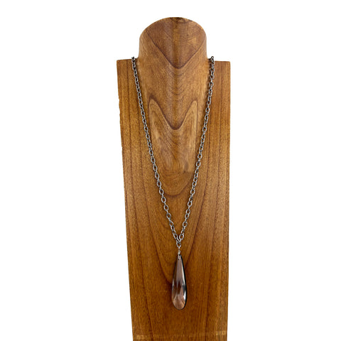 NKS230506-26-27 Metal Chain with Long Teardrop Pendent Necklace