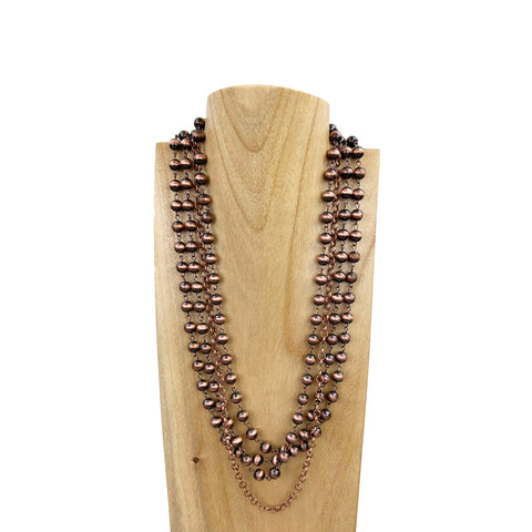 NKS230603-11  3 Layers Navajo Pearl Beads with Cooper Color Metal Chain Necklace