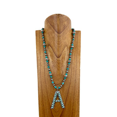 NKS230619-A  Roundel Turquoise Stone Navajo Beads Necklace with Letter 'A" Pendant