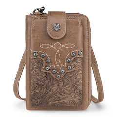 PHD-2006  American Bling Embossed Floral Boot Stitch Phone Wallet/Crossbody