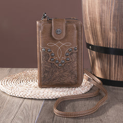 PHD-2006  American Bling Embossed Floral Boot Stitch Phone Wallet/Crossbody
