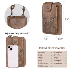 PHD-2006  American Bling Embossed Floral Boot Stitch Phone Wallet/Crossbody