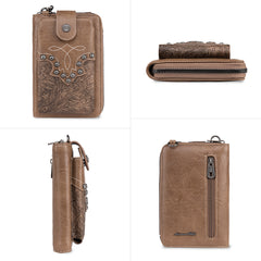 PHD-2006  American Bling Embossed Floral Boot Stitch Phone Wallet/Crossbody