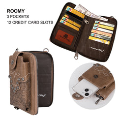 PHD-2006  American Bling Embossed Floral Boot Stitch Phone Wallet/Crossbody