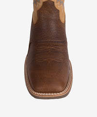 PLT103608 (100008)  Western Men's Embroidered Wide Toe Cowboy Full Grain Leather Boots