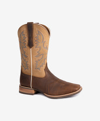 PLT103608 (100008)  Western Men's Embroidered Wide Toe Cowboy Full Grain Leather Boots