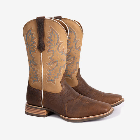 PLT103608 (100008)  Western Men's Embroidered Wide Toe Cowboy Full Grain Leather Boots