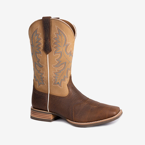 PLT103608 (100008)  Western Men's Embroidered Wide Toe Cowboy Full Grain Leather Boots