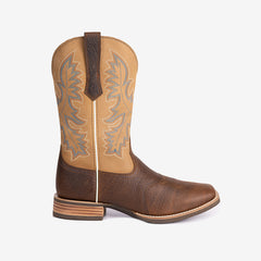PLT103608 (100008)  Western Men's Embroidered Wide Toe Cowboy Full Grain Leather Boots