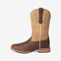 PLT103608 (100008)  Western Men's Embroidered Wide Toe Cowboy Full Grain Leather Boots