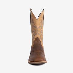 PLT103608 (100008)  Western Men's Embroidered Wide Toe Cowboy Full Grain Leather Boots