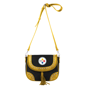 NFL-HB-PIT-025-BK Pittsburgh Steelers Studded Fringe Crossbody Bag - Black