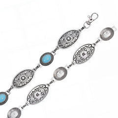RCB-03-114  Rustic Couture Etched Oval Floral Turquoise Stone Centered Concho Link Chain Belt