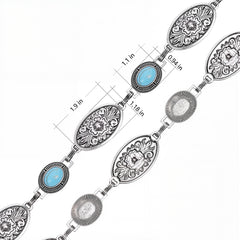 RCB-03-114  Rustic Couture Etched Oval Floral Turquoise Stone Centered Concho Link Chain Belt