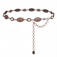 RCB-03-114  Rustic Couture Etched Oval Floral Turquoise Stone Centered Concho Link Chain Belt