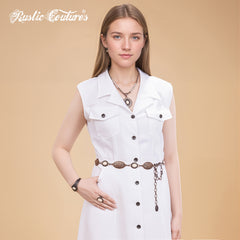 RCB-03-114  Rustic Couture Etched Oval Floral Turquoise Stone Centered Concho Link Chain Belt