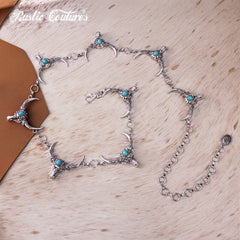 RCB-03-117  Rustic Couture Etched Thunderbird Turquoise Stone Centered Concho Link Chain Belt