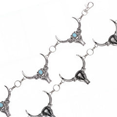 RCB-03-117  Rustic Couture Etched Thunderbird Turquoise Stone Centered Concho Link Chain Belt