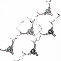 RCB-03-117  Rustic Couture Etched Thunderbird Turquoise Stone Centered Concho Link Chain Belt