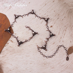 RCB-03-117  Rustic Couture Etched Thunderbird Turquoise Stone Centered Concho Link Chain Belt