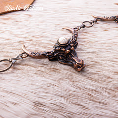 RCB-03-117  Rustic Couture Etched Thunderbird Turquoise Stone Centered Concho Link Chain Belt