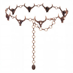 RCB-03-117  Rustic Couture Etched Thunderbird Turquoise Stone Centered Concho Link Chain Belt