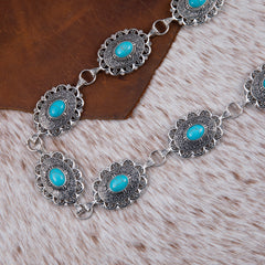 RCB-1026  Rustic Couture  Oval Flower Stone Concho and daisy conchos  Link Chain Belt