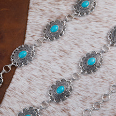 RCB-1026  Rustic Couture  Oval Flower Stone Concho and daisy conchos  Link Chain Belt