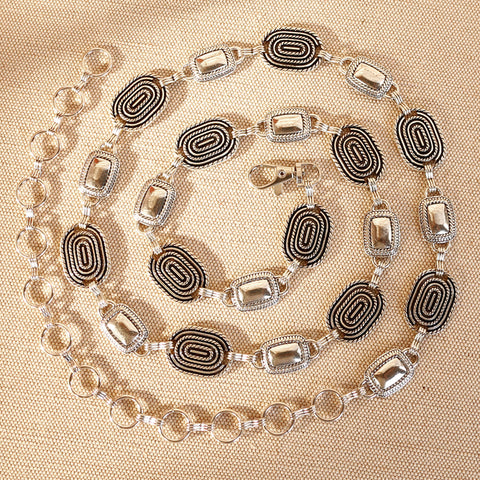RCB-1029   Rustic Couture Vintage Silver/Bronze Tone Alloy Small Concho Link Chain Belt