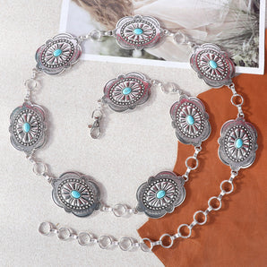 RCB-1038 Rustic Couture Etched Oval Stone Centered Concho Link Chain Belt