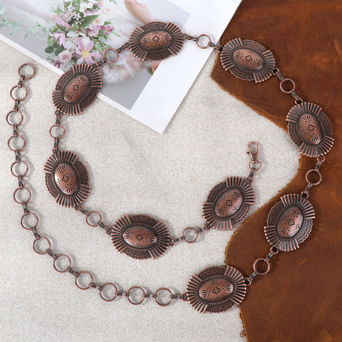 RCB-1055  Rustic Couture Etched Oval Concho Link Chain Belt