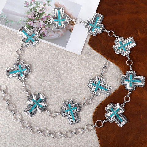 RCB-1056  Rustic Couture Etched Cross Concho Link Chain Belt