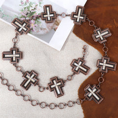 RCB-1056  Rustic Couture Etched Cross Concho Link Chain Belt
