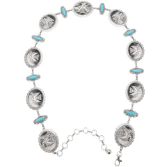 RCB-1057  Rustic Couture Etched Thunderbird Turquoise Stone Centered Concho Link Chain Belt
