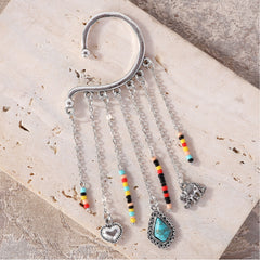 RCE-1042  Rustic Couture's Beaded Long Dangle Chain Beaded Ear Cuff
