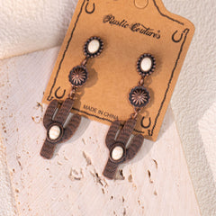 RCE-1044  Rustic Couture's Silver Cactus Pink Stone Silver Base Dangling Earring