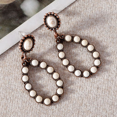 RCE-1048 Rustic Couture's Teardrop Loop Natural Stone Silver Base Dangling Earring