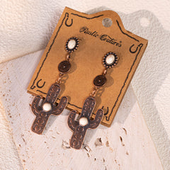 RCE-1055  Rustic Couture's Western Cactus White Stone Dangling Earring