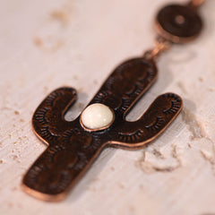 RCE-1055  Rustic Couture's Western Cactus White Stone Dangling Earring