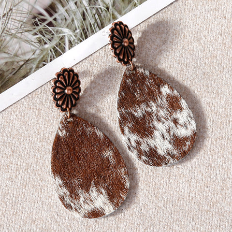 RCE-1065  Rustic Couture's  Cowhide Tear Drop Dangling Earring