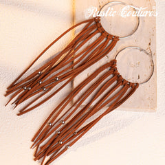 RCE-1090 Rustic Couture's  Bohemian Suede Tassel Hoop Statement Earrings
