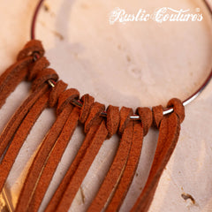 RCE-1090 Rustic Couture's  Bohemian Suede Tassel Hoop Statement Earrings