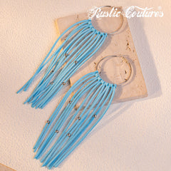 RCE-1090 Rustic Couture's  Bohemian Suede Tassel Hoop Statement Earrings