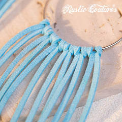 RCE-1090 Rustic Couture's  Bohemian Suede Tassel Hoop Statement Earrings