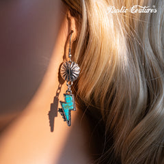 RCE-1109  Rustic Couture's  Western Concho Lightning Bolt Dangle Earrings