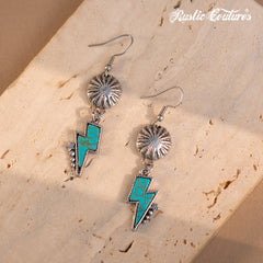 RCE-1109  Rustic Couture's  Western Concho Lightning Bolt Dangle Earrings